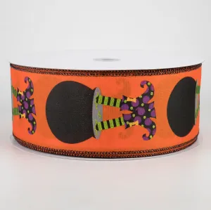 2.5" Cauldron With Witch Legs Ribbon: Orange (50 Yards)
