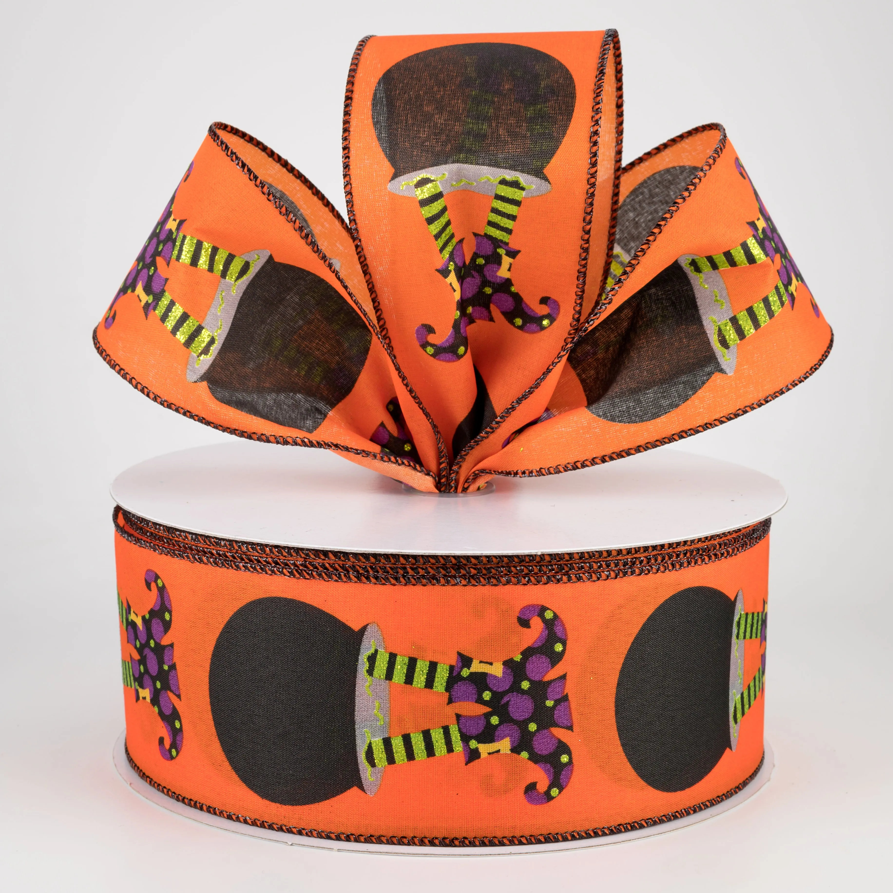 2.5" Cauldron With Witch Legs Ribbon: Orange (50 Yards)