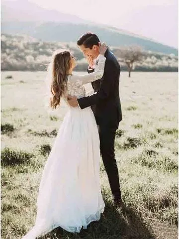 A Line Long Sleeve Lace Appliqued Ivory Beach Wedding Dress PFW0018