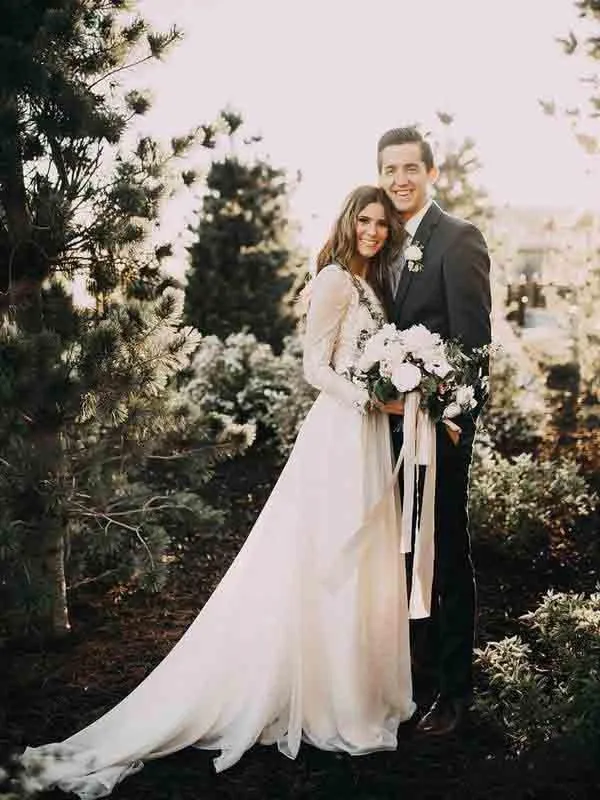 A Line Long Sleeve Lace Appliqued Ivory Beach Wedding Dress PFW0018