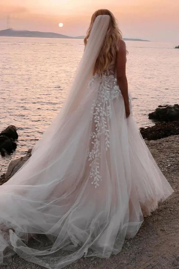 A-line Sweetheart Appliques Bohemian Long Wedding Dress TD0011