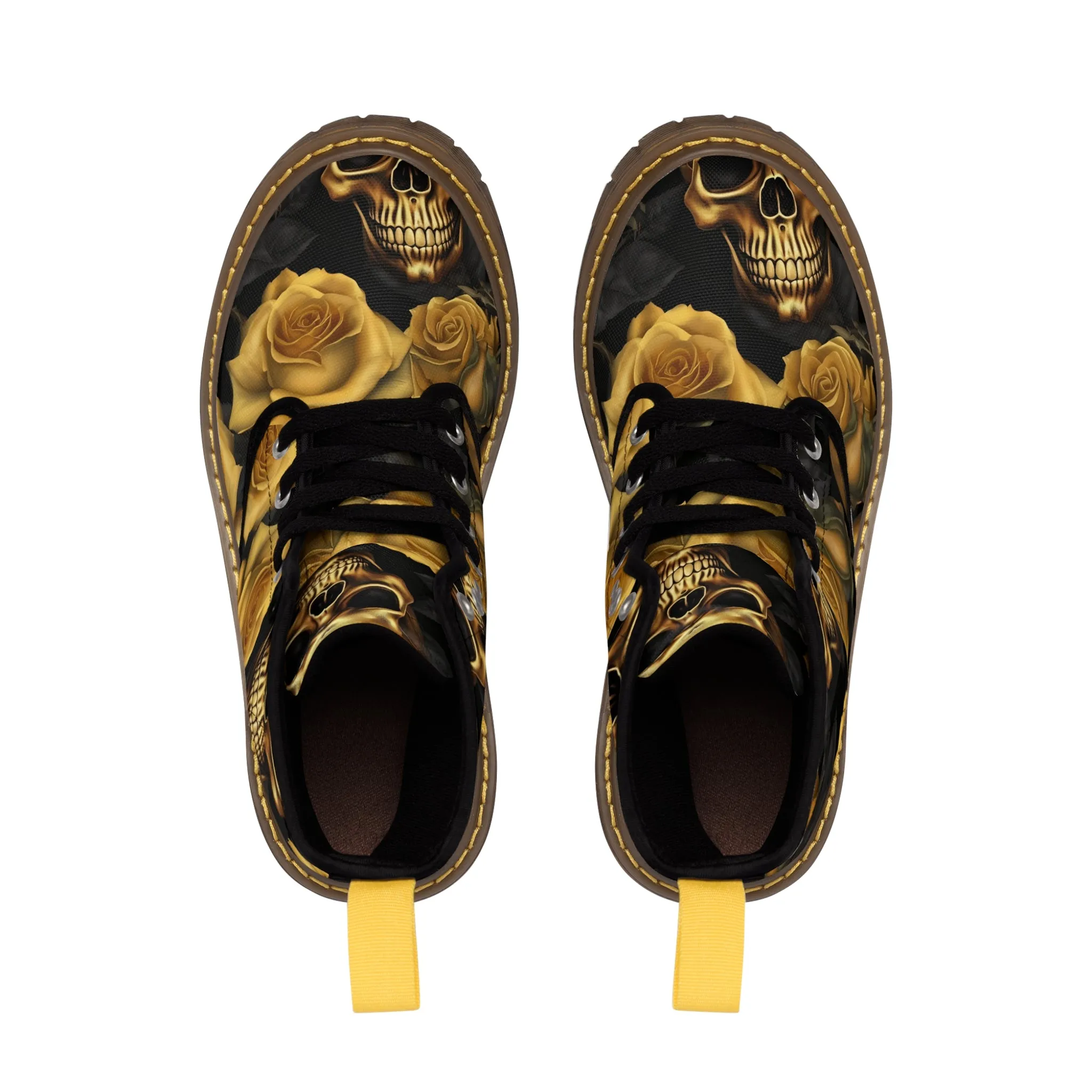 A1 Who Dares Wins No 2 Gothic Skulls and Gold Roses Canvas Boots AOP