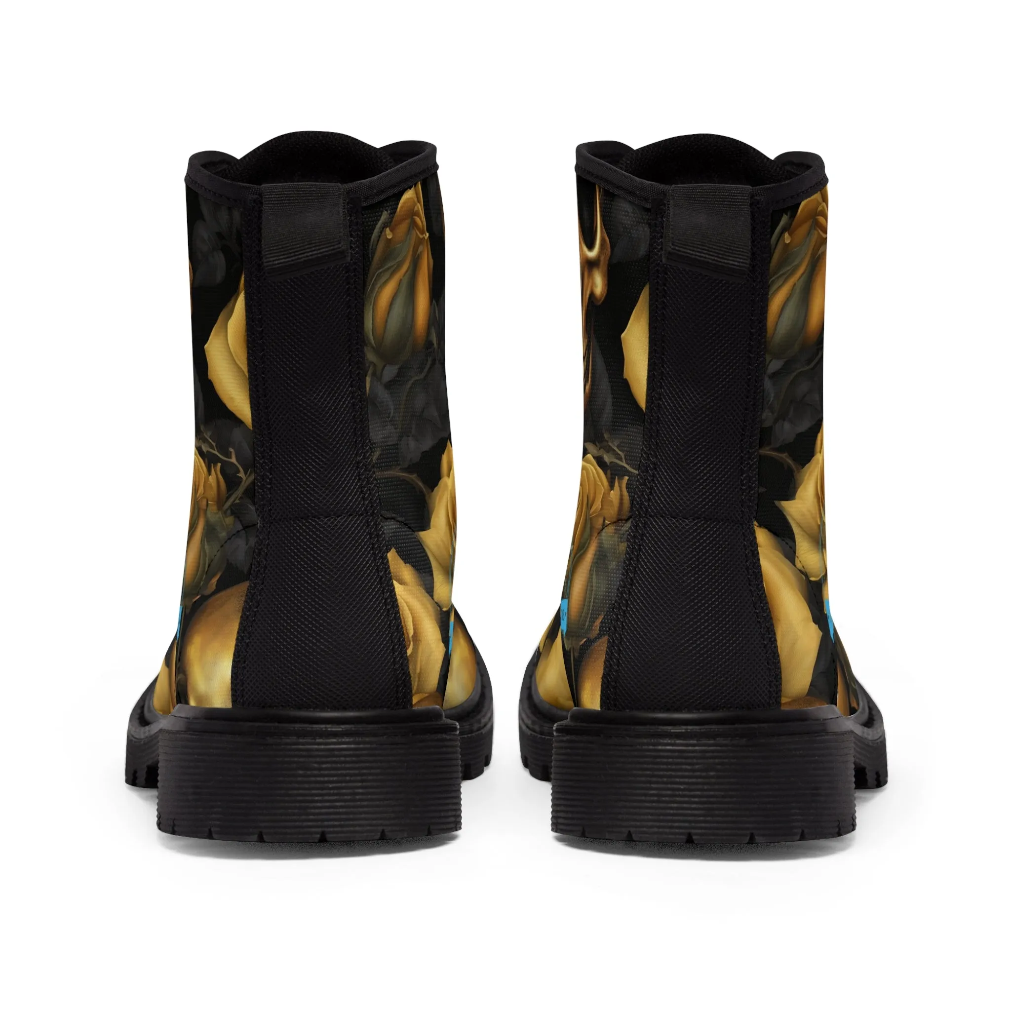 A1 Who Dares Wins No 2 Gothic Skulls and Gold Roses Canvas Boots AOP