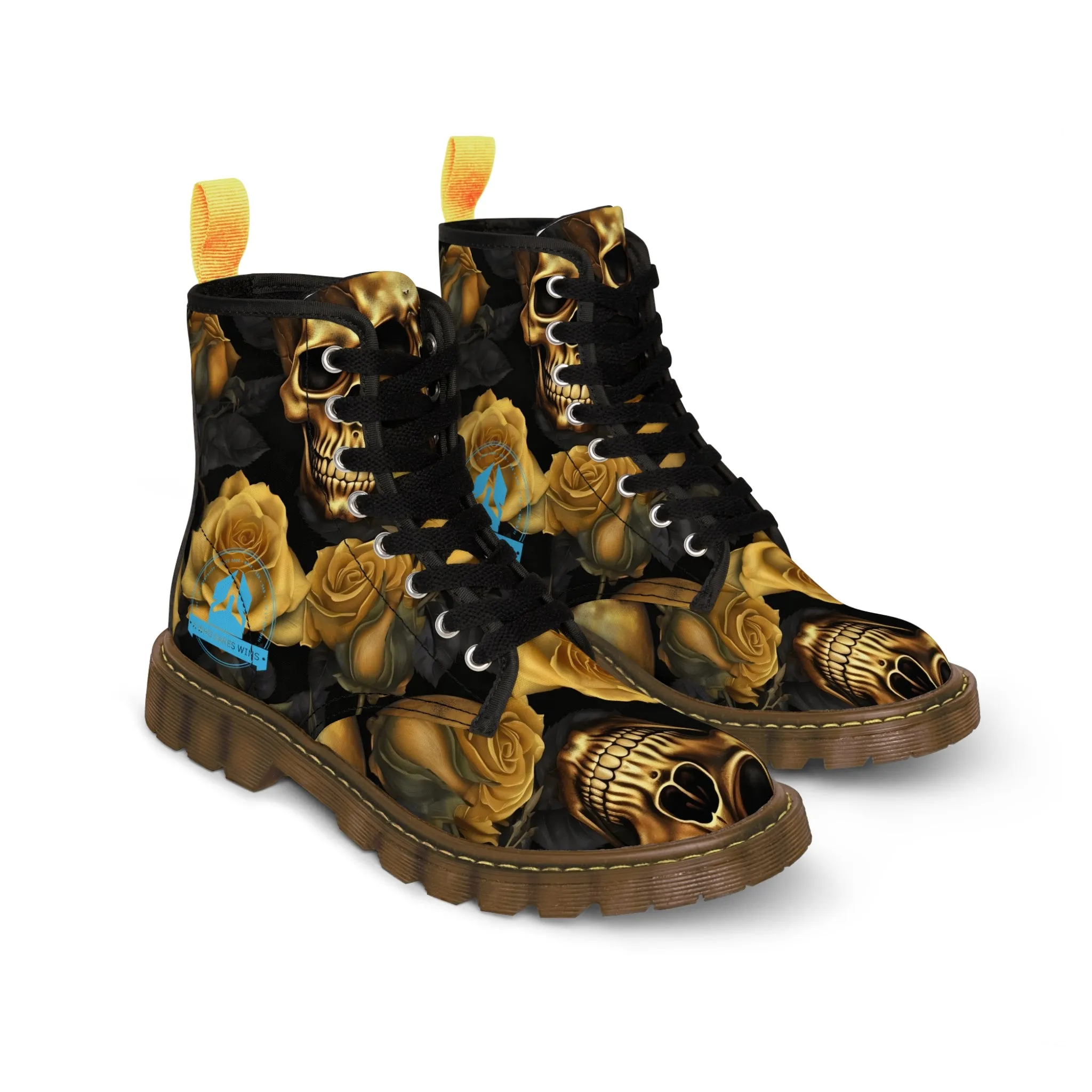 A1 Who Dares Wins No 2 Gothic Skulls and Gold Roses Canvas Boots AOP