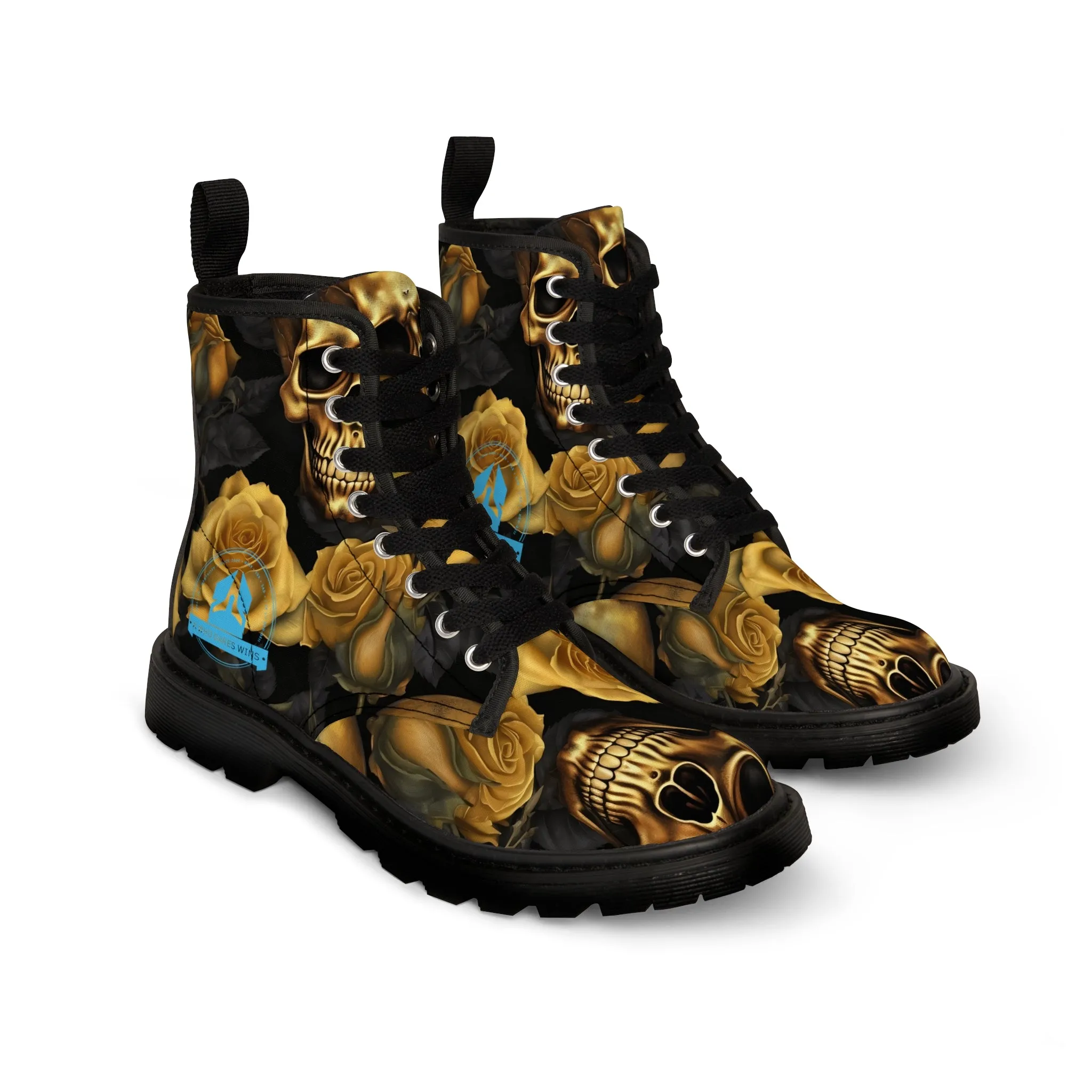 A1 Who Dares Wins No 2 Gothic Skulls and Gold Roses Canvas Boots AOP