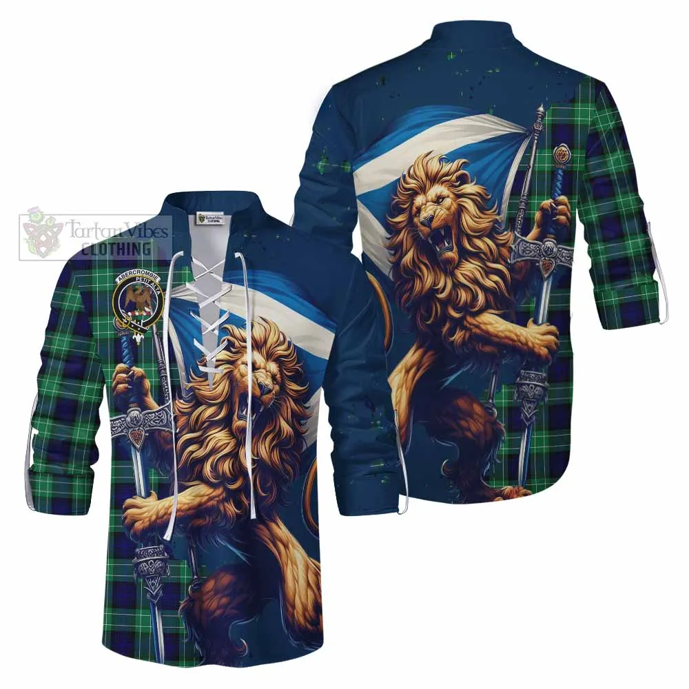 Abercrombie Tartan Family Crest Ghillie Kilt Shirt with Scottish Majestic Lion