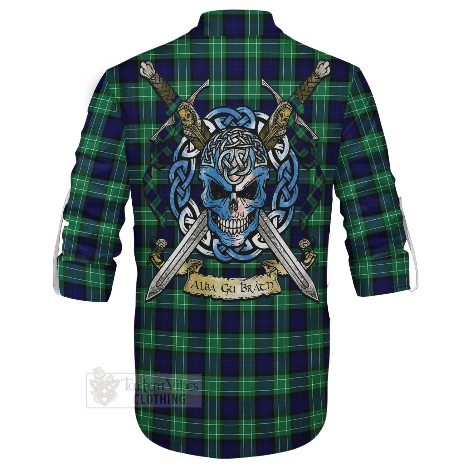 Abercrombie Tartan Ghillie Kilt Shirt with Family Crest Celtic Skull Style