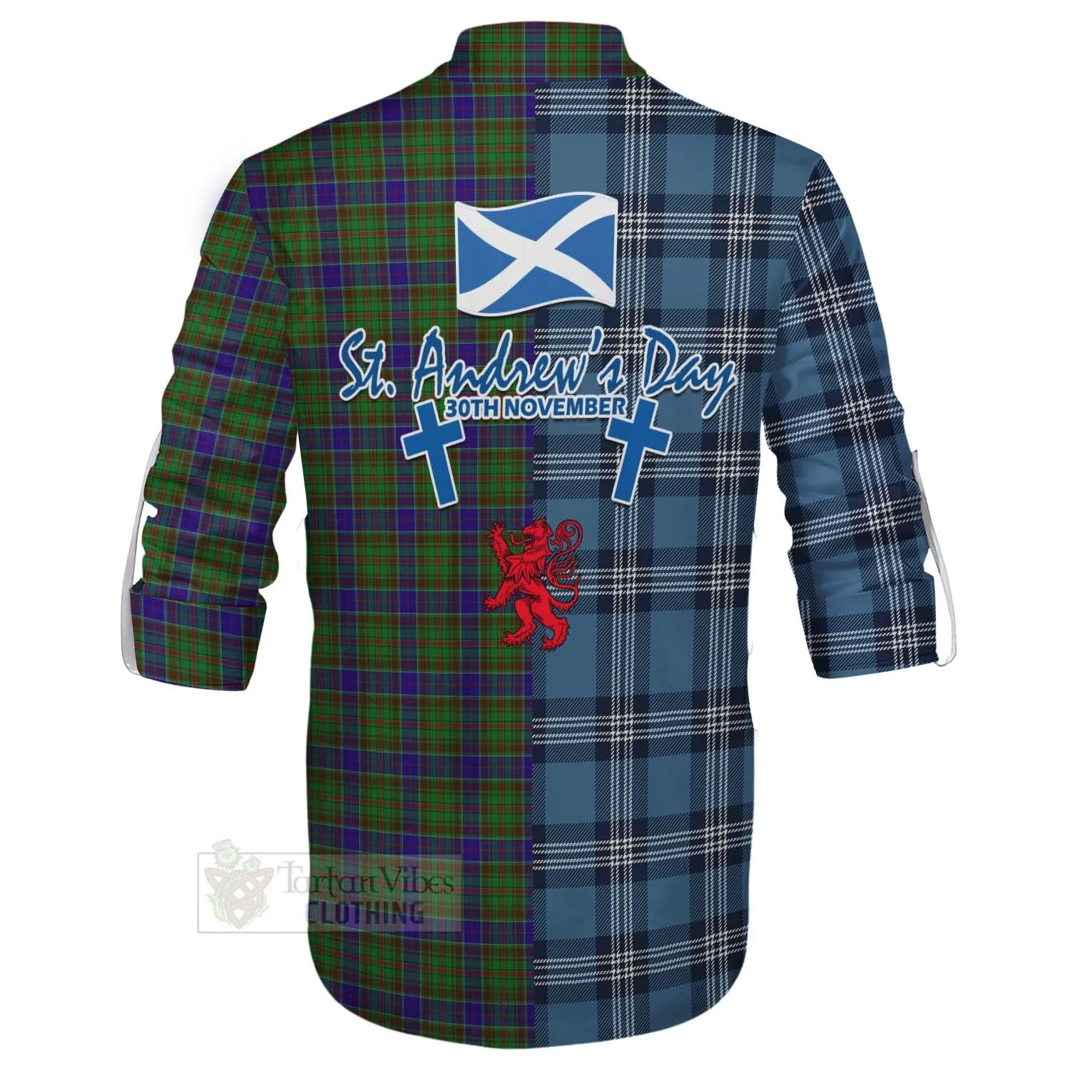 Adam Tartan Ghillie Kilt Shirt Happy St. Andrew's Day Half Tartan Style