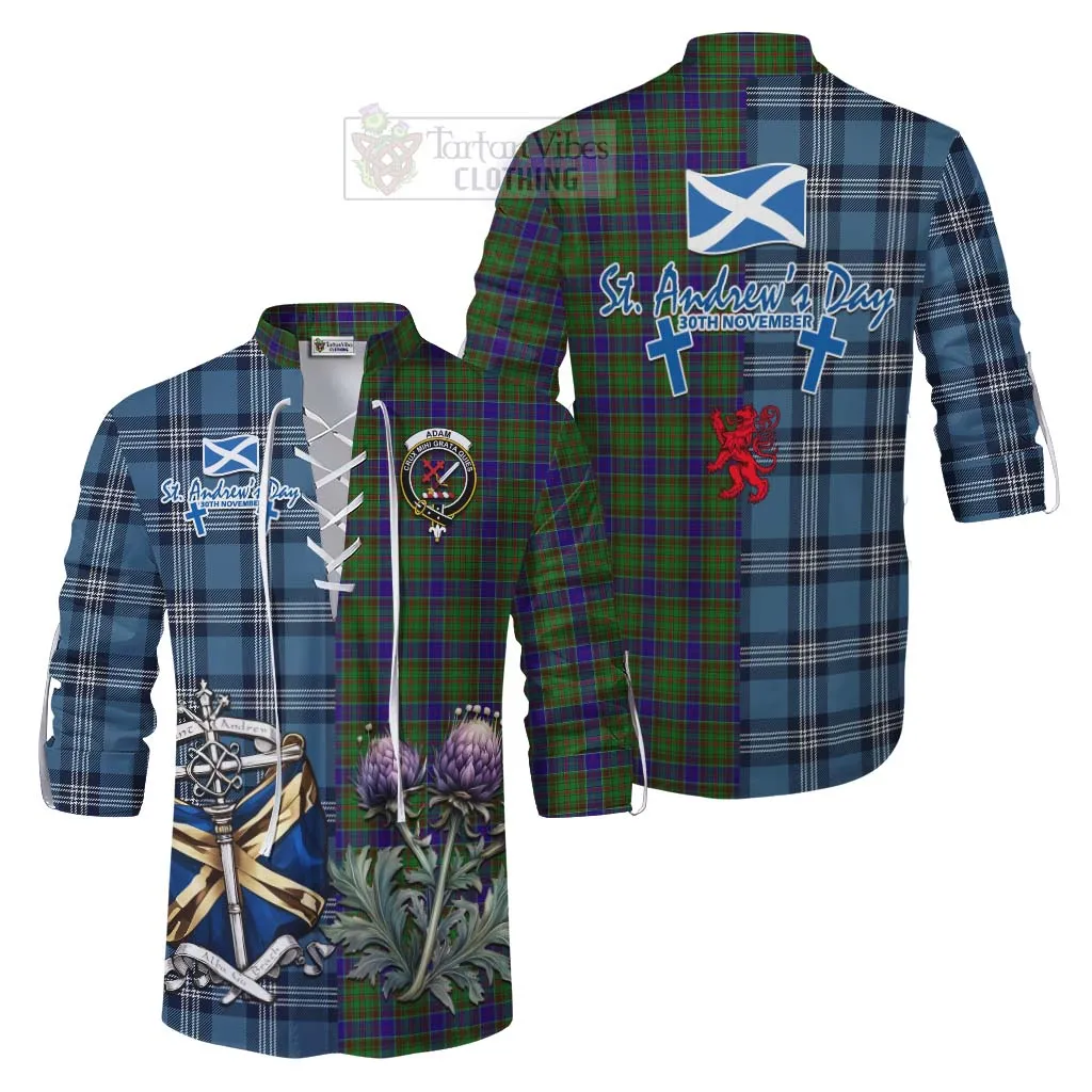 Adam Tartan Ghillie Kilt Shirt Happy St. Andrew's Day Half Tartan Style