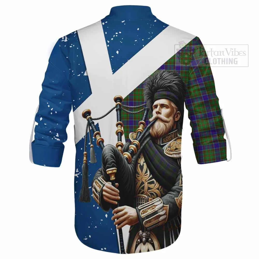 Adam Tartan Ghillie Kilt Shirt with Family Crest Scottish Bagpiper Vibes