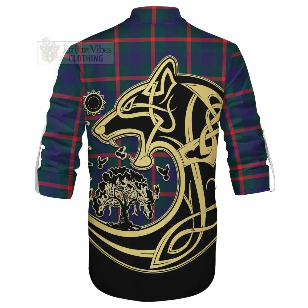 Agnew Tartan Ghillie Kilt Shirt with Family Crest Celtic Wolf Style