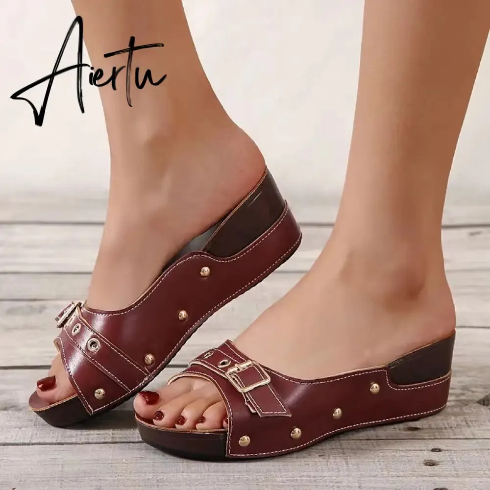 Aiertu Women Sandals Fashion Wedges Shoes For Women Slippers Summer Shoes With Heels Sandals Flip Flops Women Beach Casual Shoes