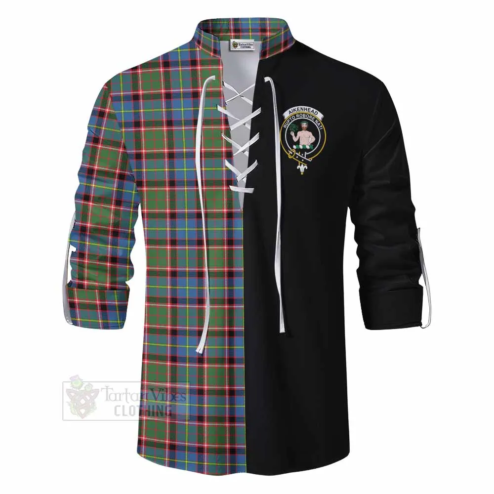 Aikenhead Tartan Ghillie Kilt Shirt with Family Crest and Half Of Me Style
