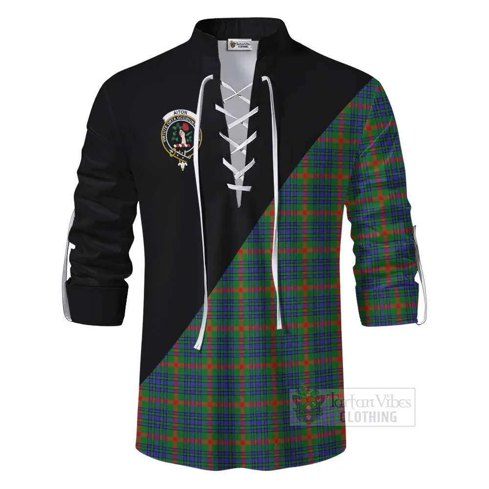 Aiton Tartan Ghillie Kilt Shirt with Family Crest and Military Logo Style