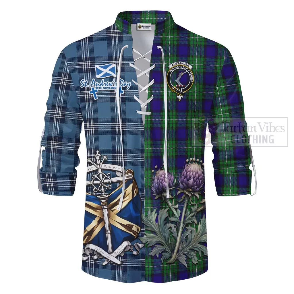 Alexander Tartan Ghillie Kilt Shirt Happy St. Andrew's Day Half Tartan Style