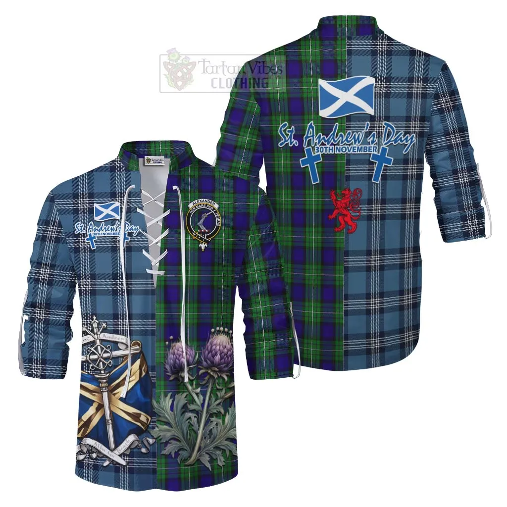 Alexander Tartan Ghillie Kilt Shirt Happy St. Andrew's Day Half Tartan Style