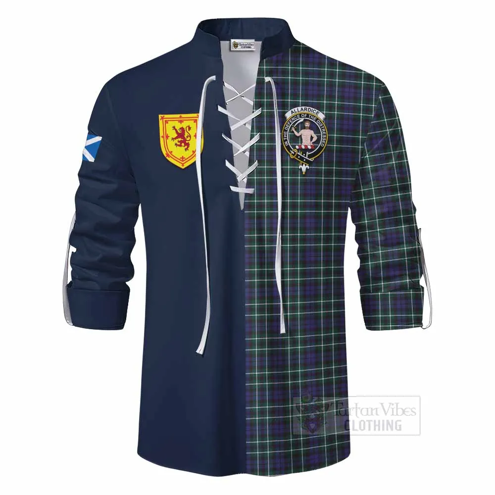 Allardice Tartan Ghillie Kilt Shirt Alba with Scottish Lion Royal Arm Half Style