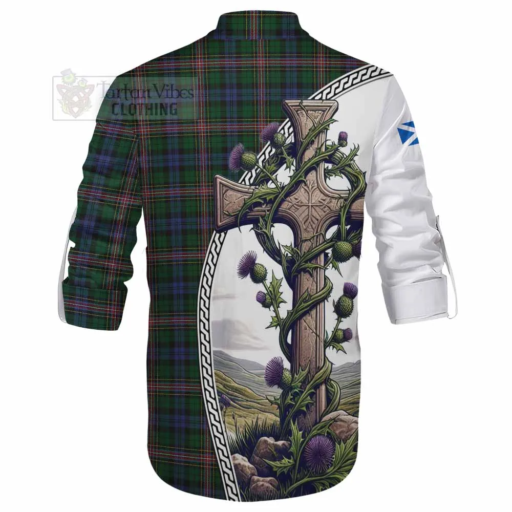 Allison Tartan Ghillie Kilt Shirt with Family Crest and St. Andrew's Cross Accented by Thistle Vines