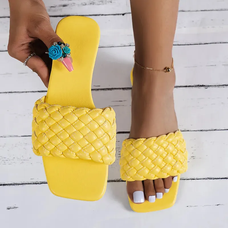 AMOZAE- - Plus Size Weaving Flat Slippers Summer Beach Flip Flops