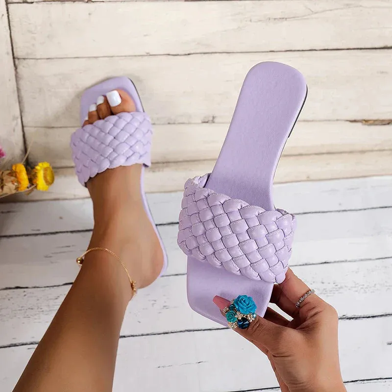 AMOZAE- - Plus Size Weaving Flat Slippers Summer Beach Flip Flops