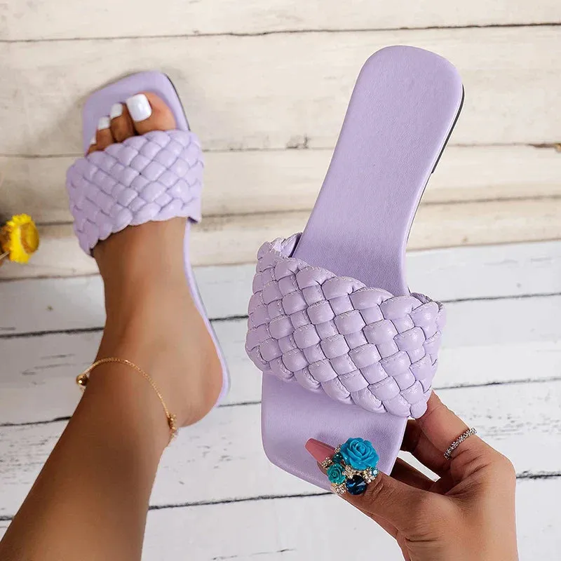 AMOZAE- - Plus Size Weaving Flat Slippers Summer Beach Flip Flops