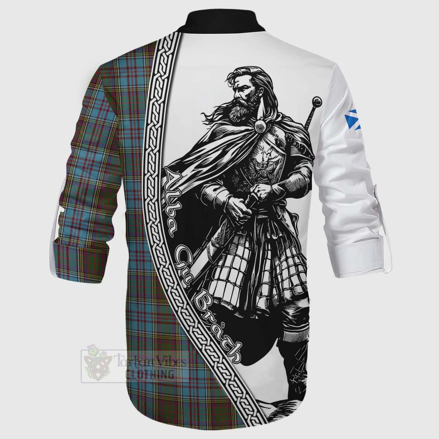 Anderson Tartan Clan Crest Ghillie Kilt Shirt with Highlander Warrior Celtic Style