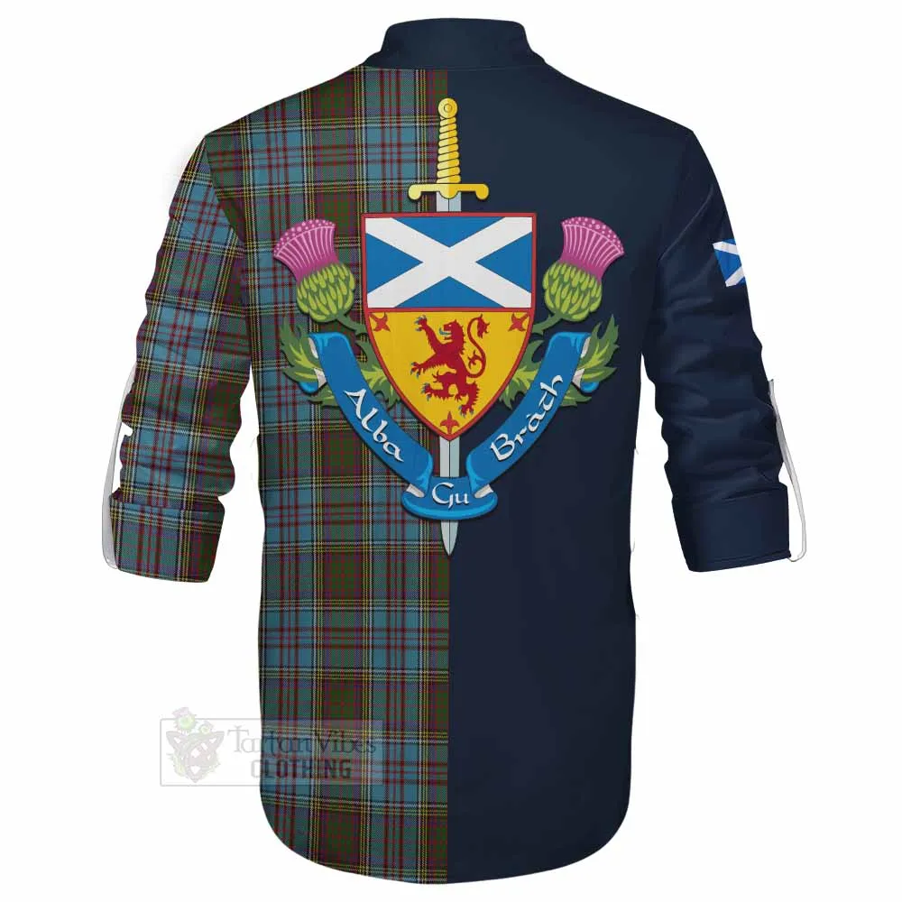 Anderson Tartan Ghillie Kilt Shirt Alba with Scottish Lion Royal Arm Half Style