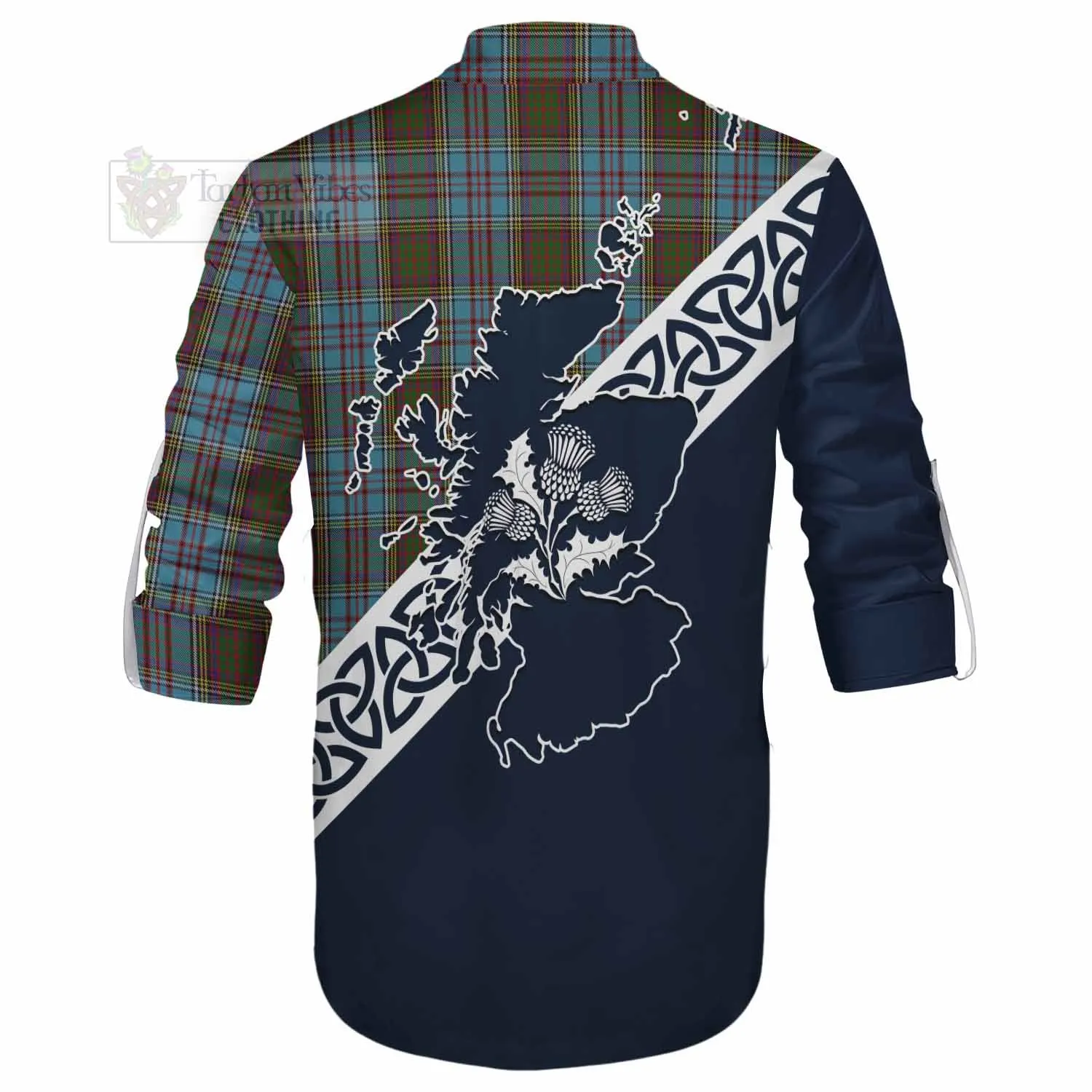 Anderson Tartan Ghillie Kilt Shirt Featuring Thistle and Scotland Map