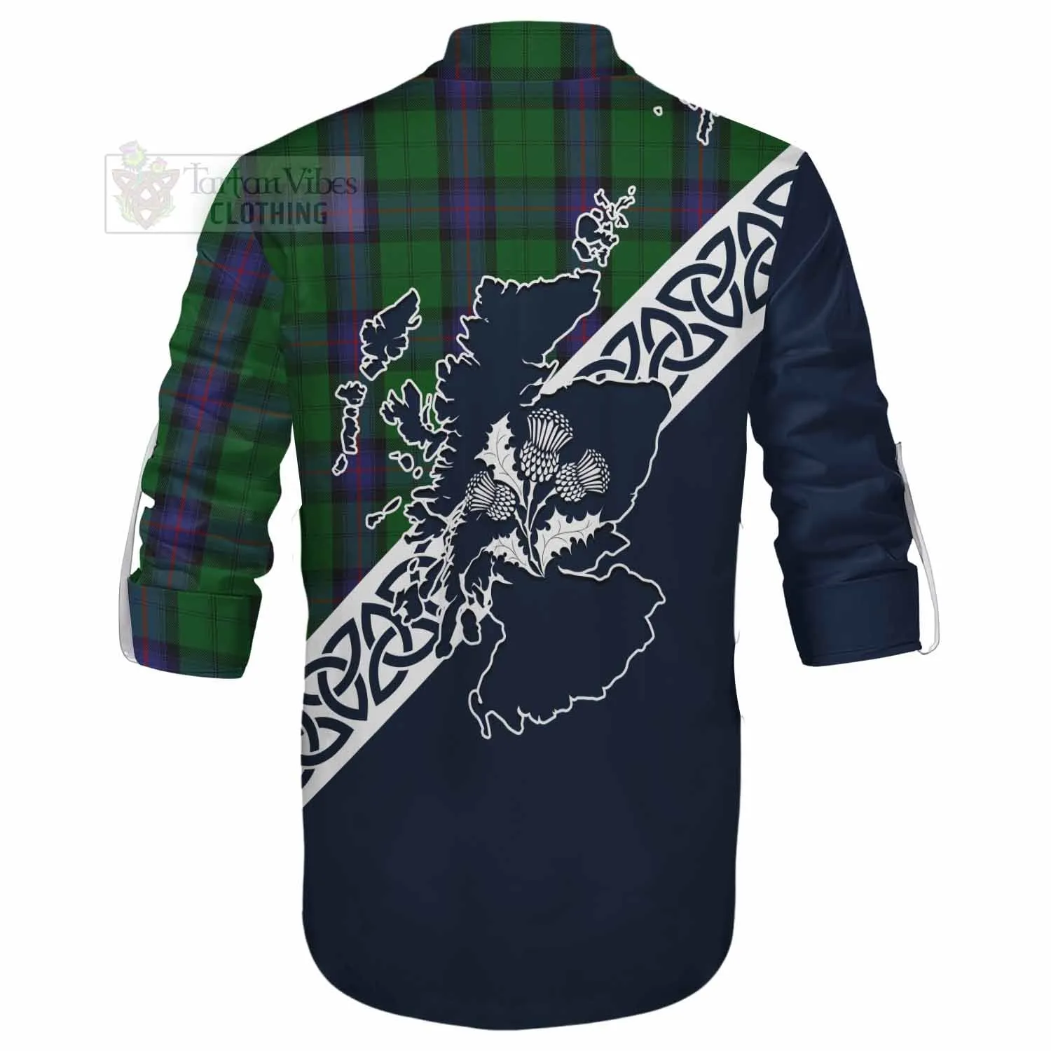 Armstrong Tartan Ghillie Kilt Shirt Featuring Thistle and Scotland Map
