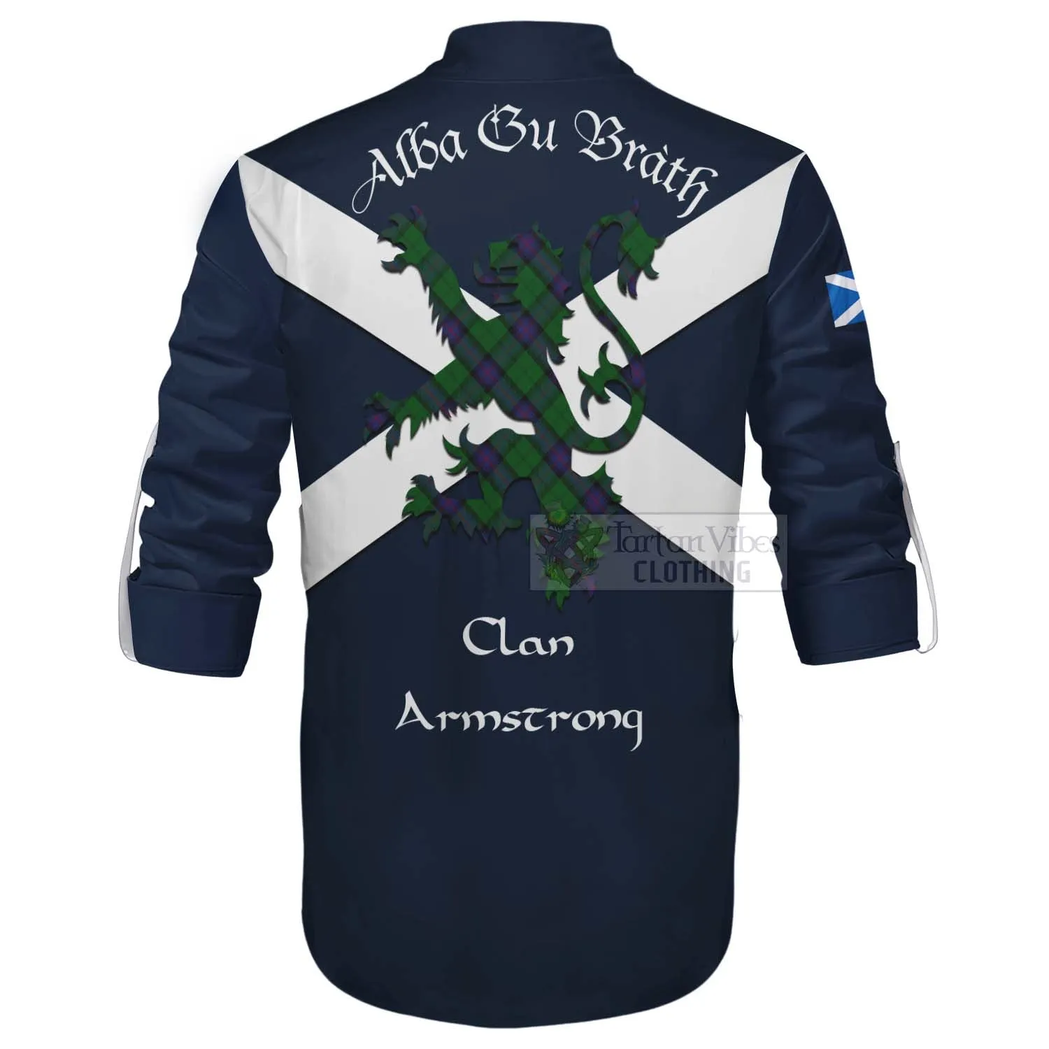 Armstrong Tartan Lion Rampant Ghillie Kilt Shirt Proudly Display Your Heritage with Alba Gu Brath and Clan Name