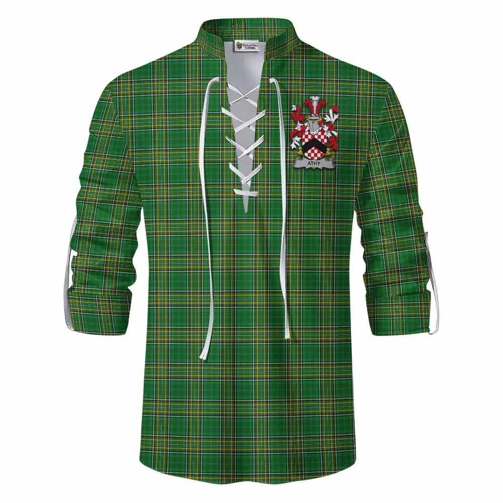 Athy Irish Clan Tartan Ghillie Kilt Shirt with Coat of Arms