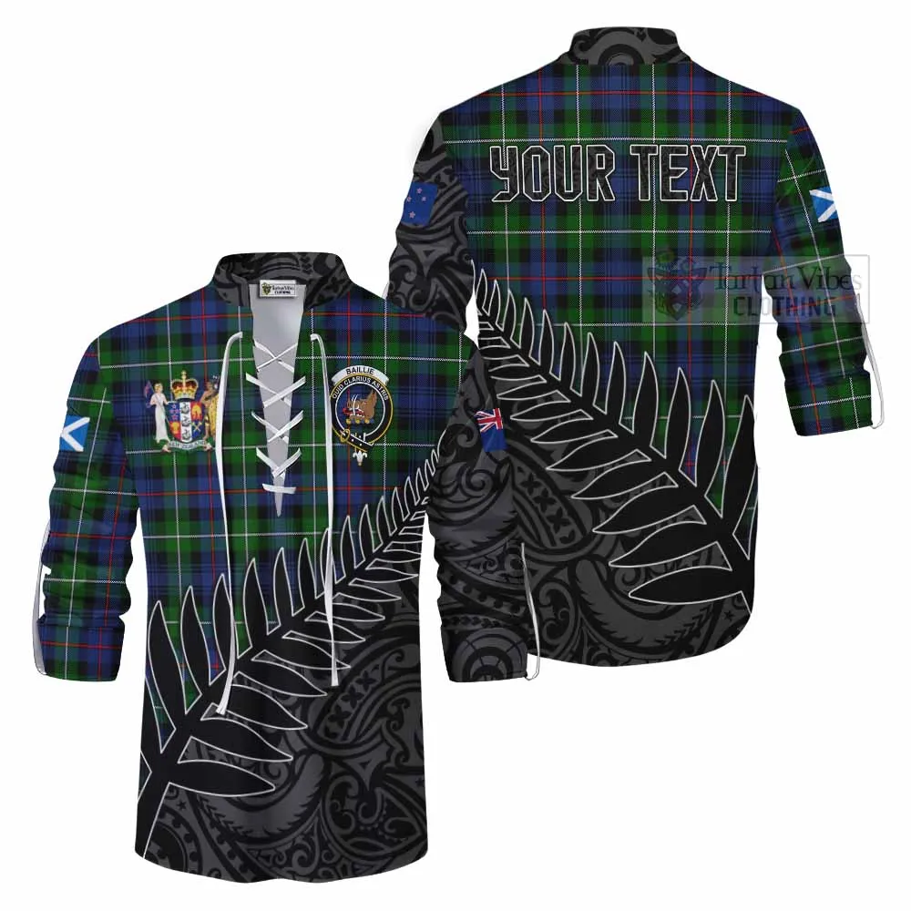 Baillie (Bailey) Crest Tartan Ghillie Kilt Shirt with New Zealand Silver Fern Half Style