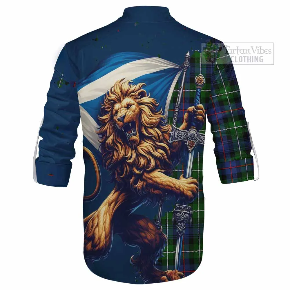 Baillie (Bailey) Tartan Family Crest Ghillie Kilt Shirt with Scottish Majestic Lion