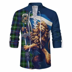 Baillie (Bailey) Tartan Family Crest Ghillie Kilt Shirt with Scottish Majestic Lion