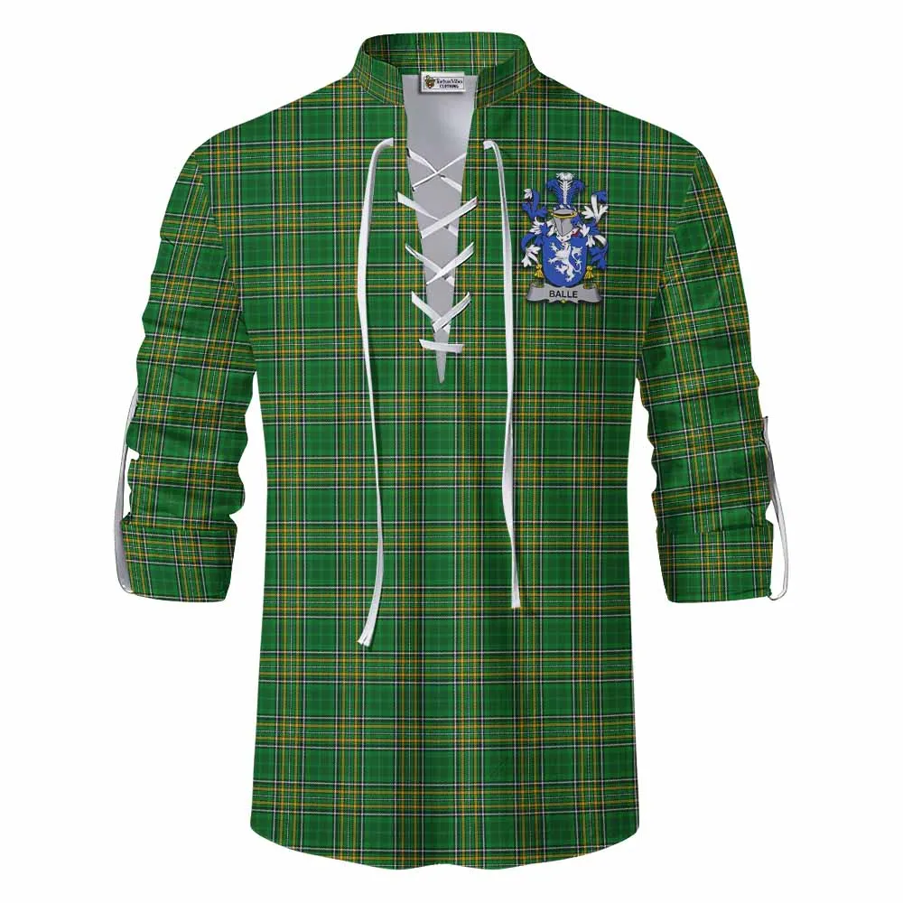 Balle Irish Clan Tartan Ghillie Kilt Shirt with Coat of Arms