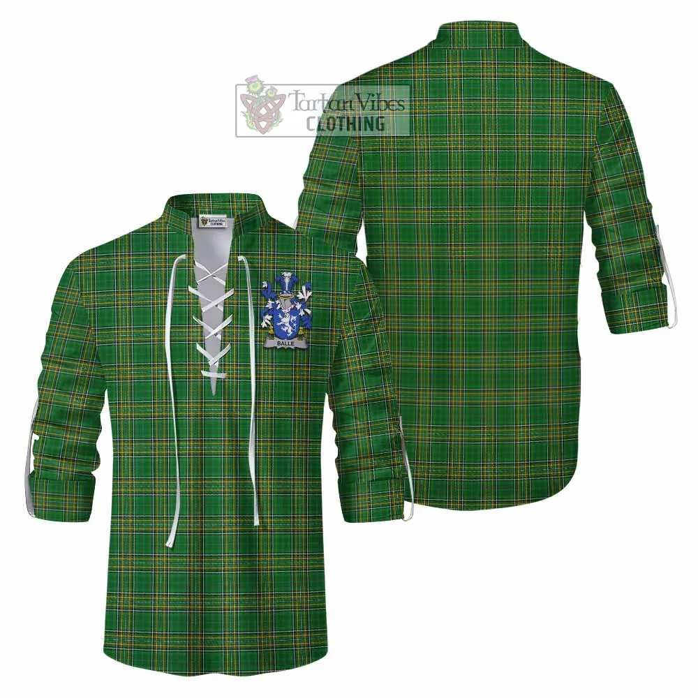 Balle Irish Clan Tartan Ghillie Kilt Shirt with Coat of Arms