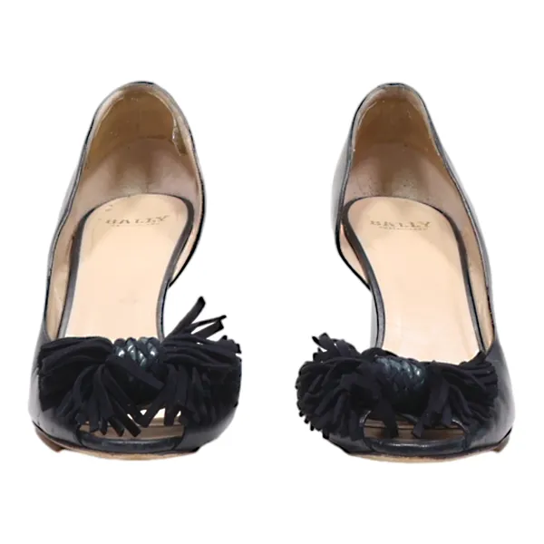 BALLY Peep Toe Heels Black Leather Womens UK 5