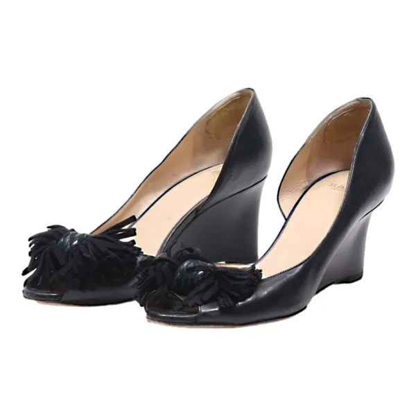 BALLY Peep Toe Heels Black Leather Womens UK 5