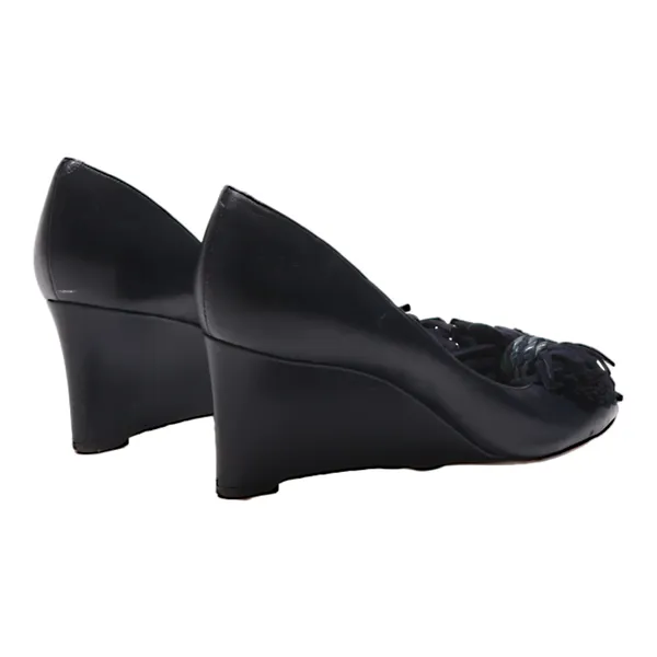 BALLY Peep Toe Heels Black Leather Womens UK 5