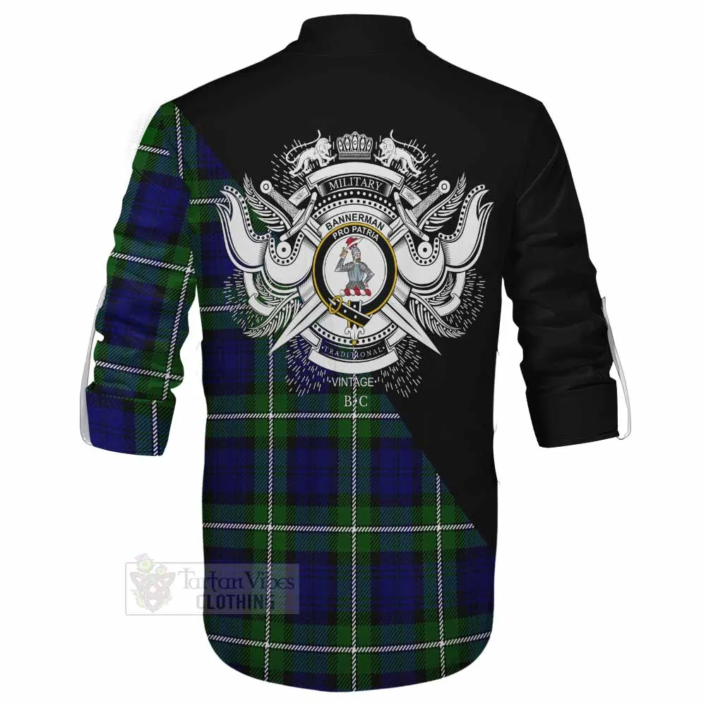 Bannerman Tartan Ghillie Kilt Shirt with Family Crest and Military Logo Style