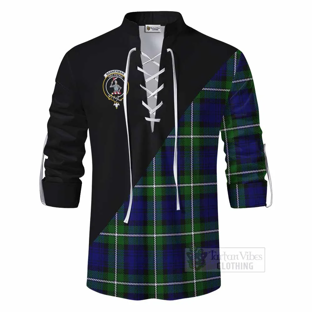 Bannerman Tartan Ghillie Kilt Shirt with Family Crest and Military Logo Style