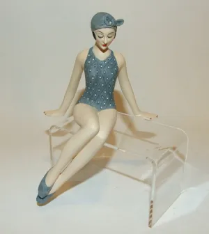 Bathing Beauty Figurine Figure Shelf Sitter Blue & White Diamond Pattern Art Deco