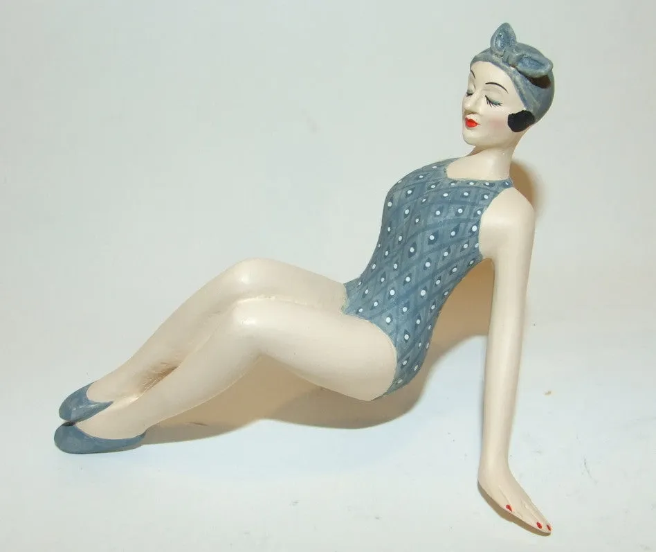 Bathing Beauty Figurine Figure Shelf Sitter Blue & White Diamond Pattern Art Deco
