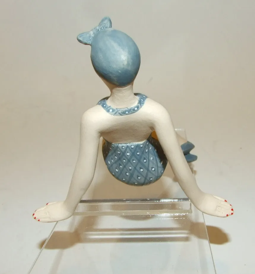 Bathing Beauty Figurine Figure Shelf Sitter Blue & White Diamond Pattern Art Deco