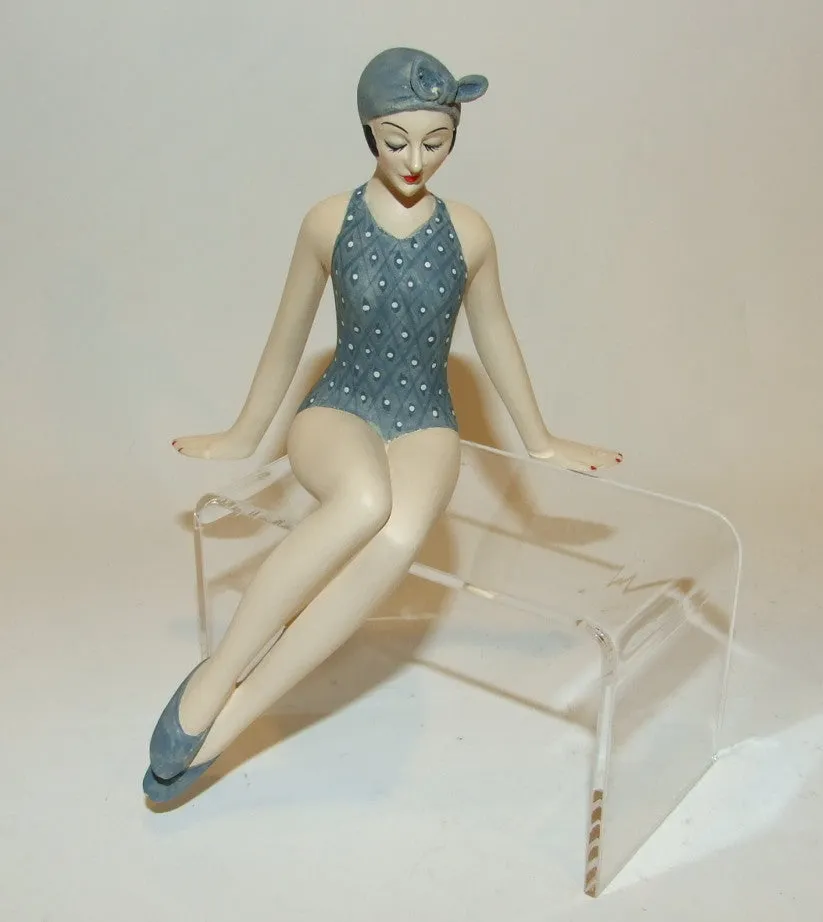 Bathing Beauty Figurine Figure Shelf Sitter Blue & White Diamond Pattern Art Deco