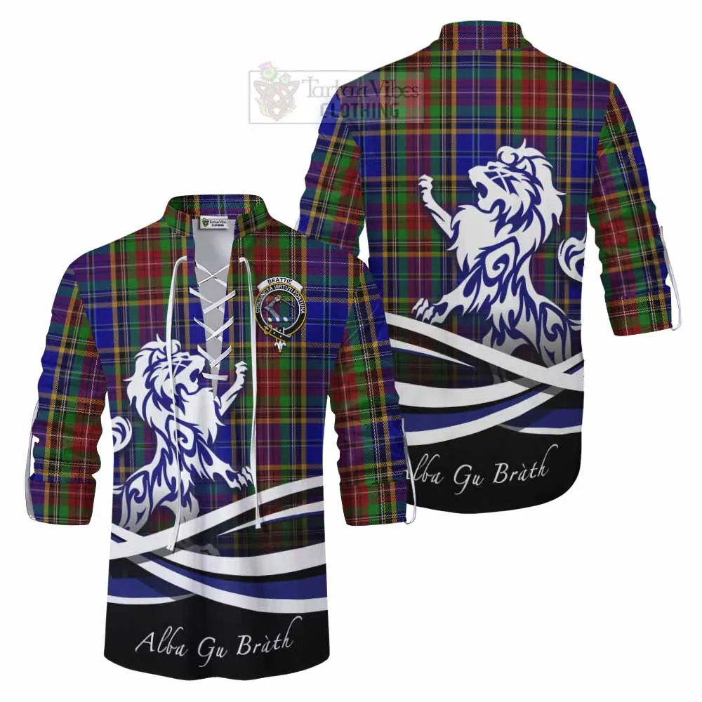 Beattie (Beatty) Tartan Ghillie Kilt Shirt with Alba Gu Brath Regal Lion Emblem