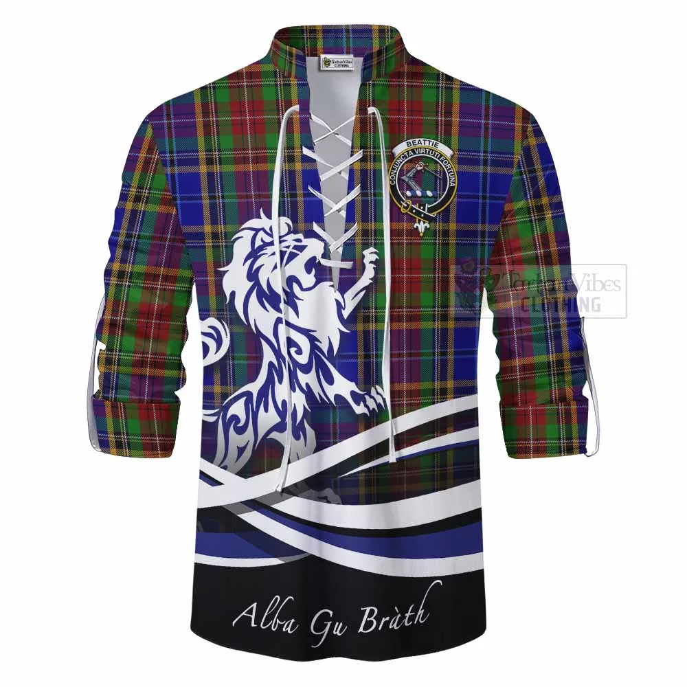 Beattie (Beatty) Tartan Ghillie Kilt Shirt with Alba Gu Brath Regal Lion Emblem
