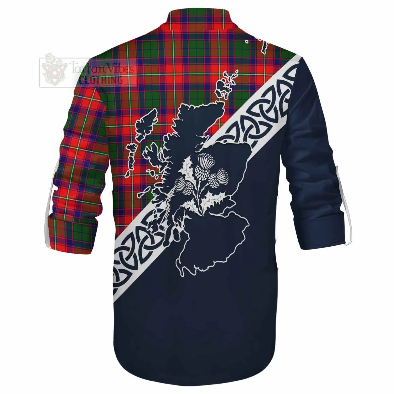 Belshes (Belsches) Tartan Ghillie Kilt Shirt Featuring Thistle and Scotland Map