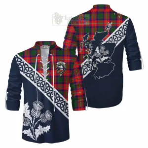Belshes (Belsches) Tartan Ghillie Kilt Shirt Featuring Thistle and Scotland Map