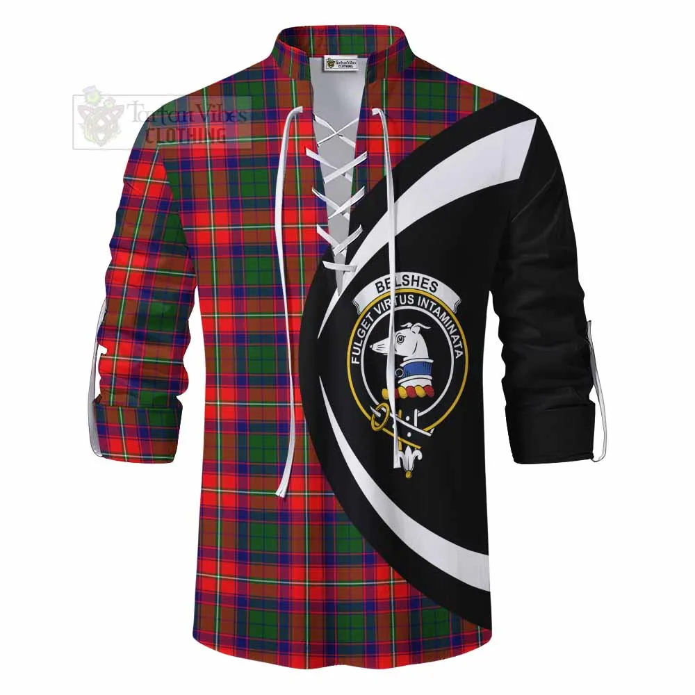Belshes (Belsches) Tartan Ghillie Kilt Shirt with Family Crest Circle Style